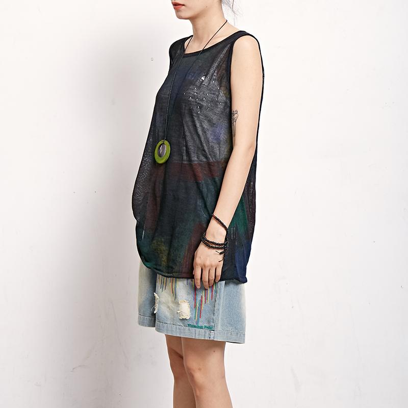 Print Casual Cotton Linen Sleeveless Top