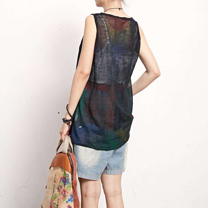 Print Casual Cotton Linen Sleeveless Top