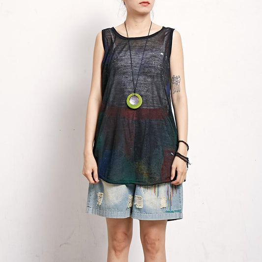 Print Casual Cotton Linen Sleeveless Top