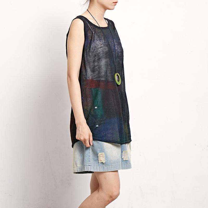 Print Casual Cotton Linen Sleeveless Top