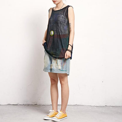 Print Casual Cotton Linen Sleeveless Top