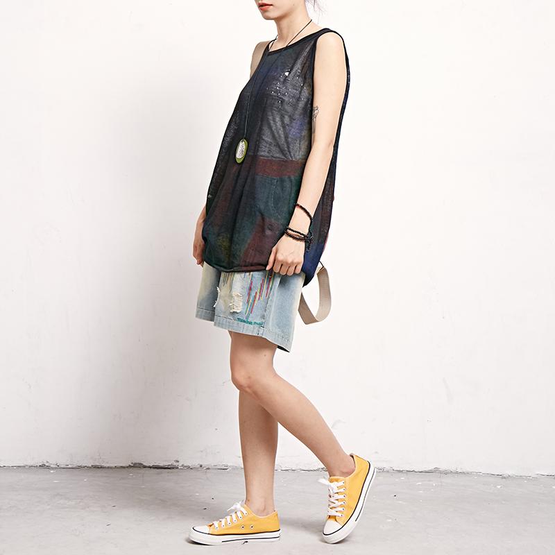 Print Casual Cotton Linen Sleeveless Top