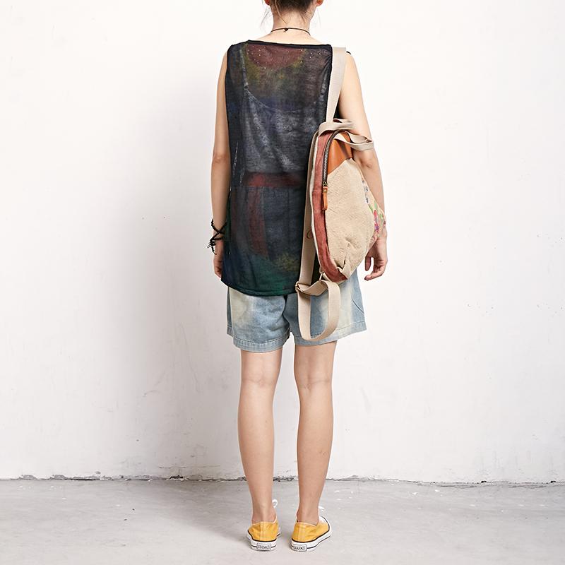 Print Casual Cotton Linen Sleeveless Top