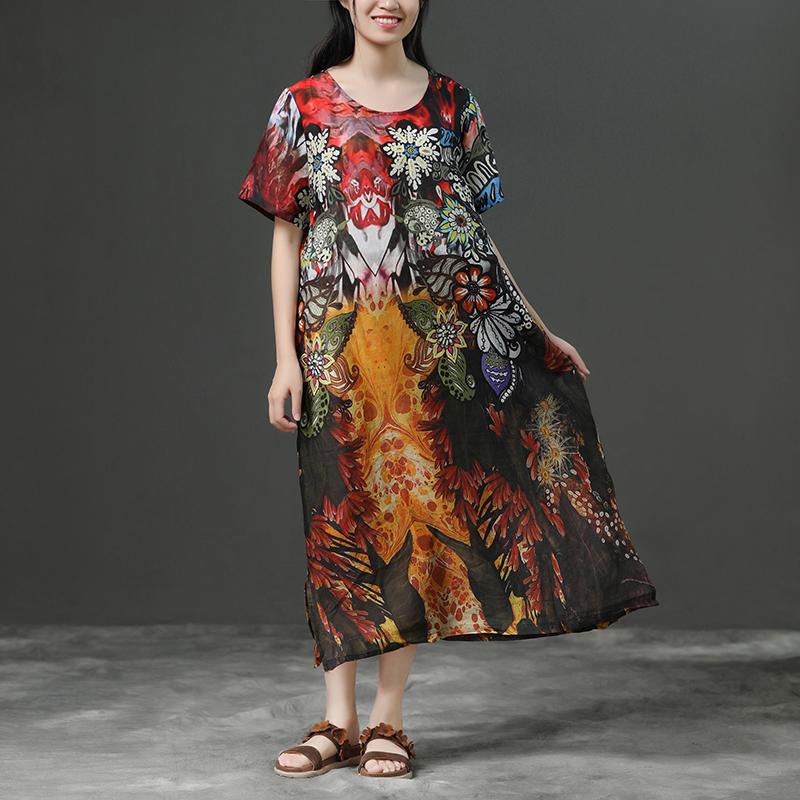 Print Commuter Linen Short Sleeve Dress