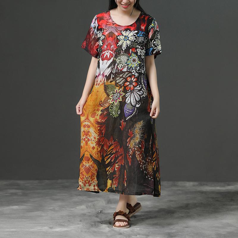 Print Commuter Linen Short Sleeve Dress