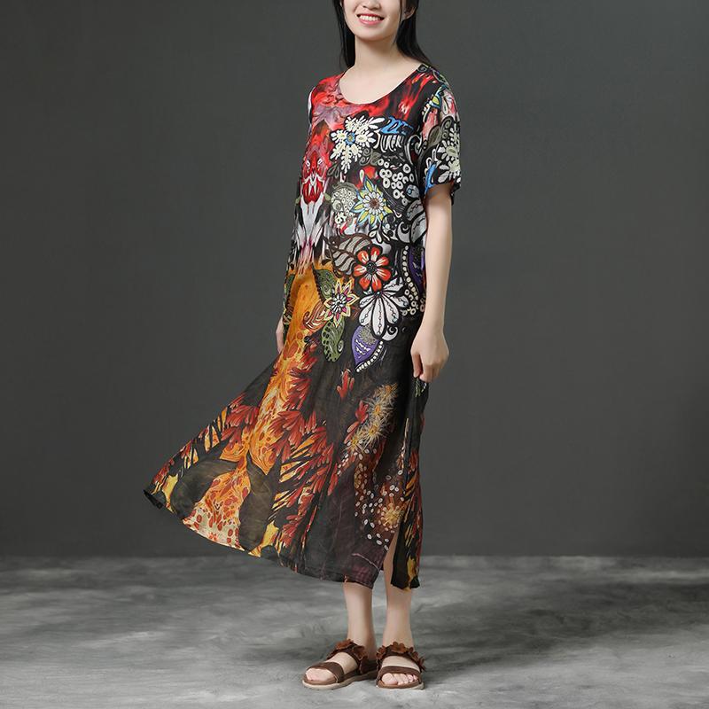 Print Commuter Linen Short Sleeve Dress