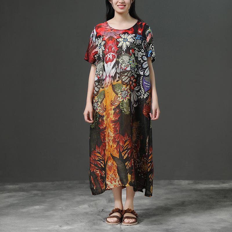 Print Commuter Linen Short Sleeve Dress