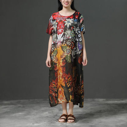 Print Commuter Linen Short Sleeve Dress