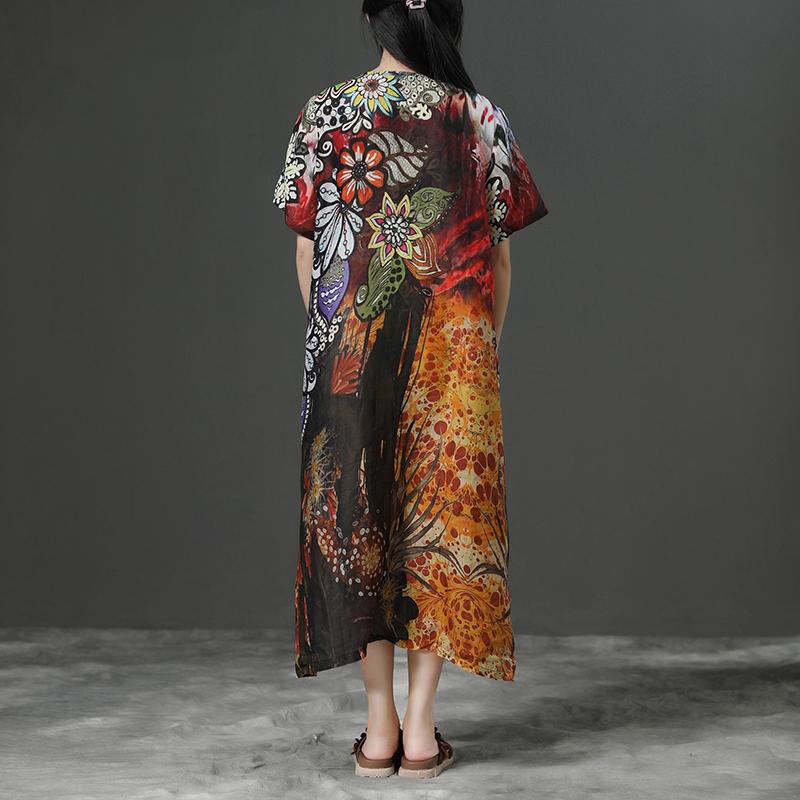 Print Commuter Linen Short Sleeve Dress