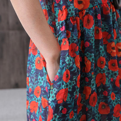 Print Cotton Linen Loose A-Line Dress