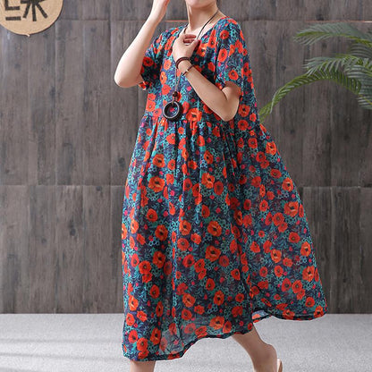 Print Cotton Linen Loose A-Line Dress