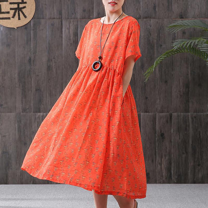 Print Cotton Linen Loose A-Line Dress