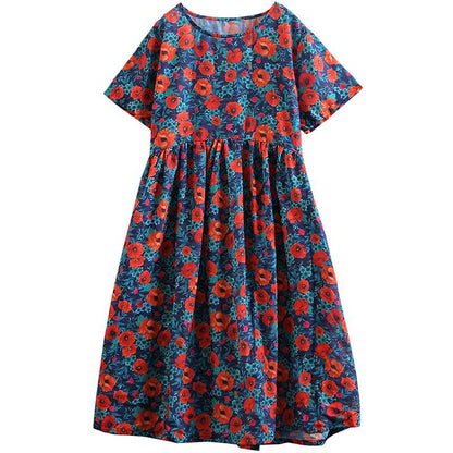 Print Cotton Linen Loose A-Line Dress