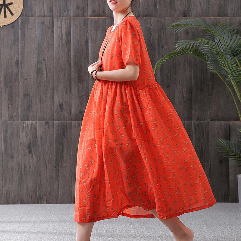 Print Cotton Linen Loose A-Line Dress