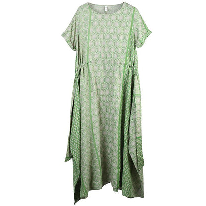 Print Cotton Short Sleeve A-Line Dress