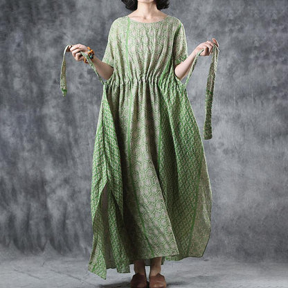 Print Cotton Short Sleeve A-Line Dress