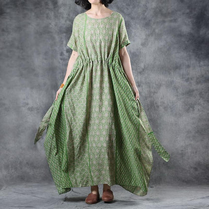 Print Cotton Short Sleeve A-Line Dress