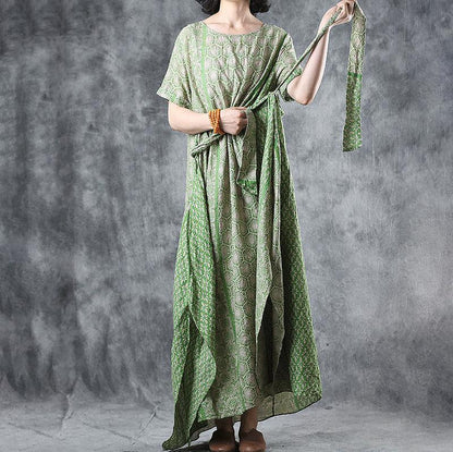 Print Cotton Short Sleeve A-Line Dress