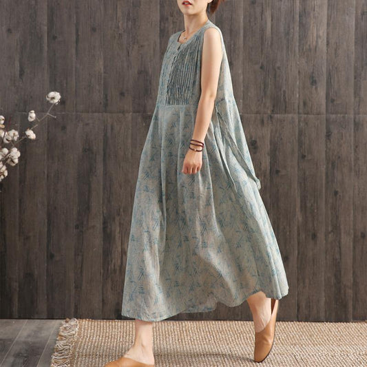 Print Folded Lacing Casual Loose Dress