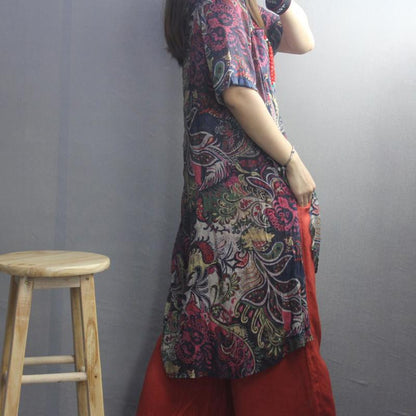 Print High Low Hem Retro Soft Blouse