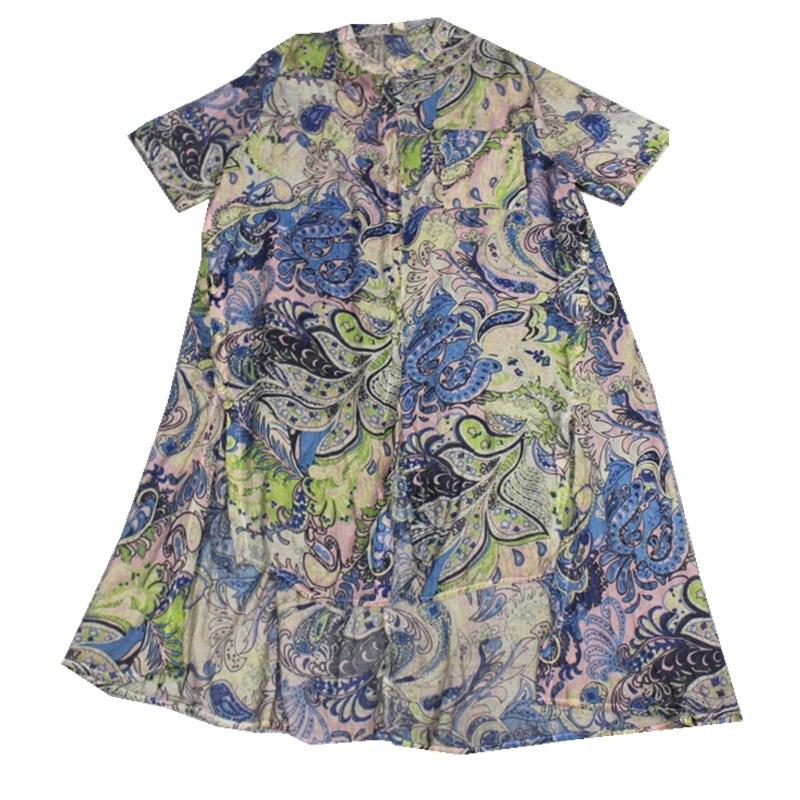 Print High Low Hem Retro Soft Blouse