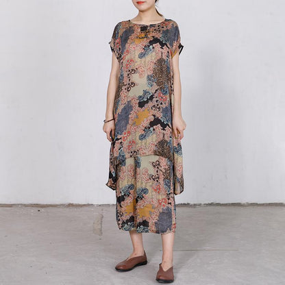 Print Irregular Short Sleeve Blouse And Wide Leg Pants