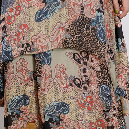 Print Irregular Short Sleeve Blouse And Wide Leg Pants
