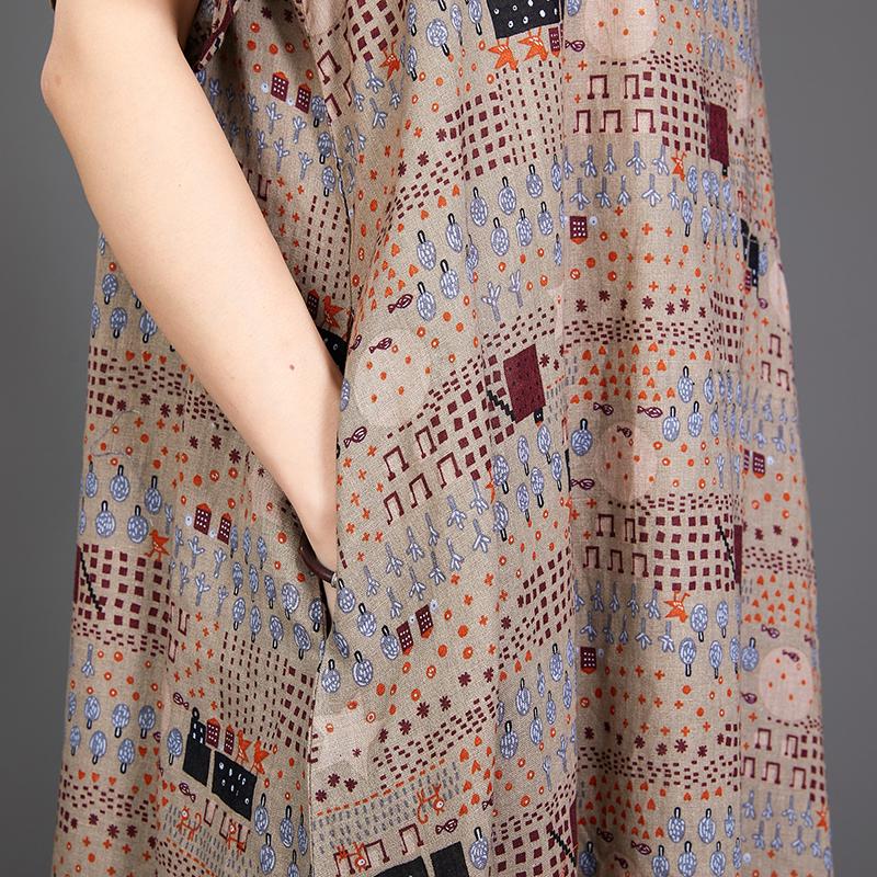 Print Lacing Loose Short Sleeve Casual Dress