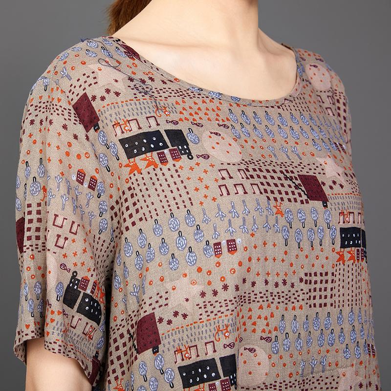 Print Lacing Loose Short Sleeve Casual Dress