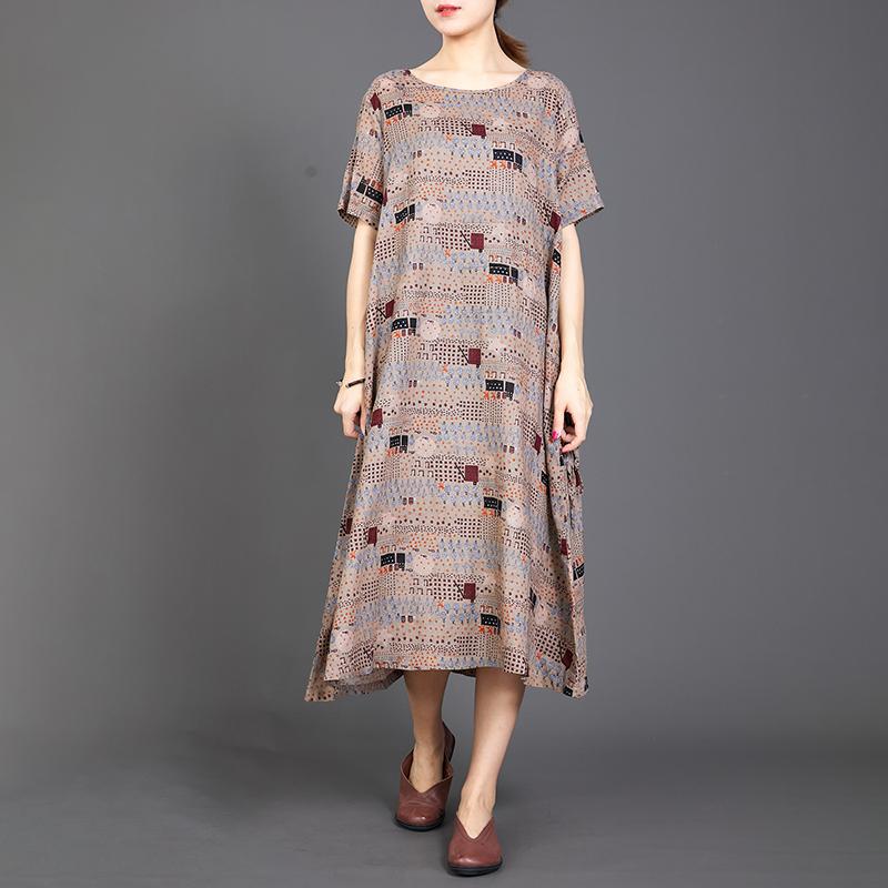 Print Lacing Loose Short Sleeve Casual Dress