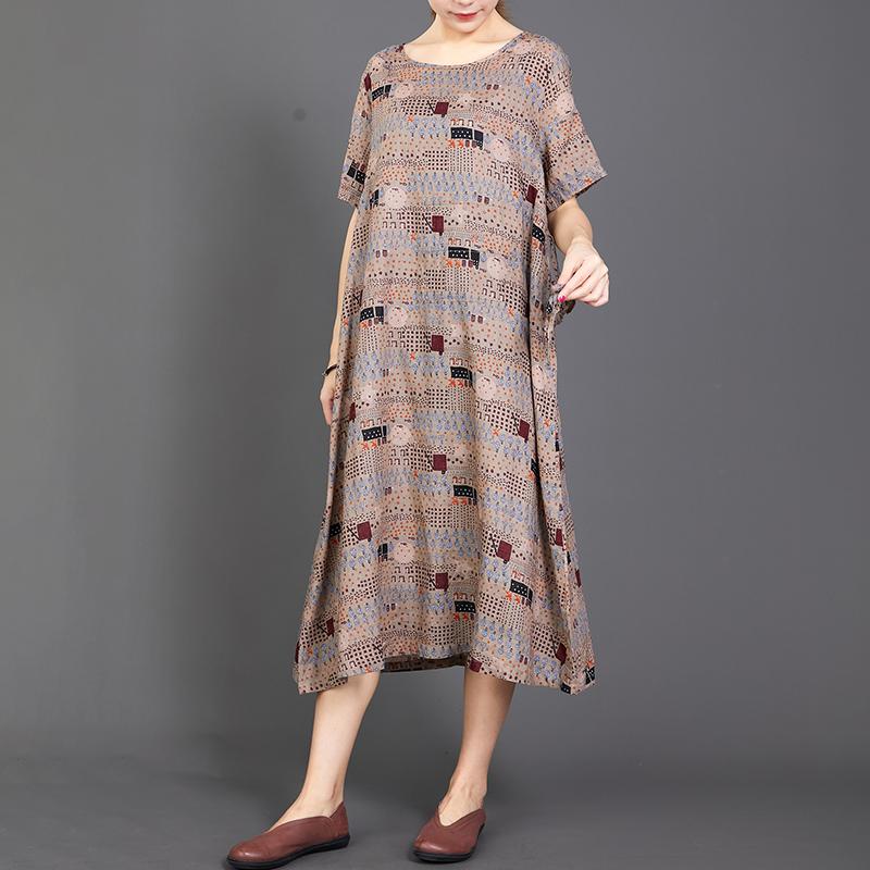 Print Lacing Loose Short Sleeve Casual Dress