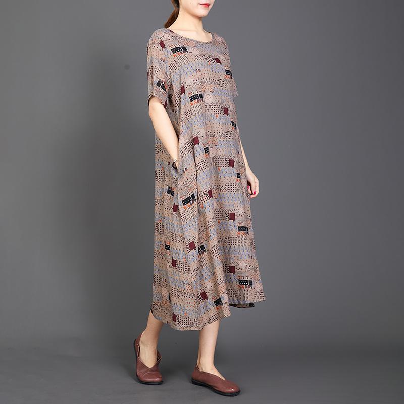 Print Lacing Loose Short Sleeve Casual Dress