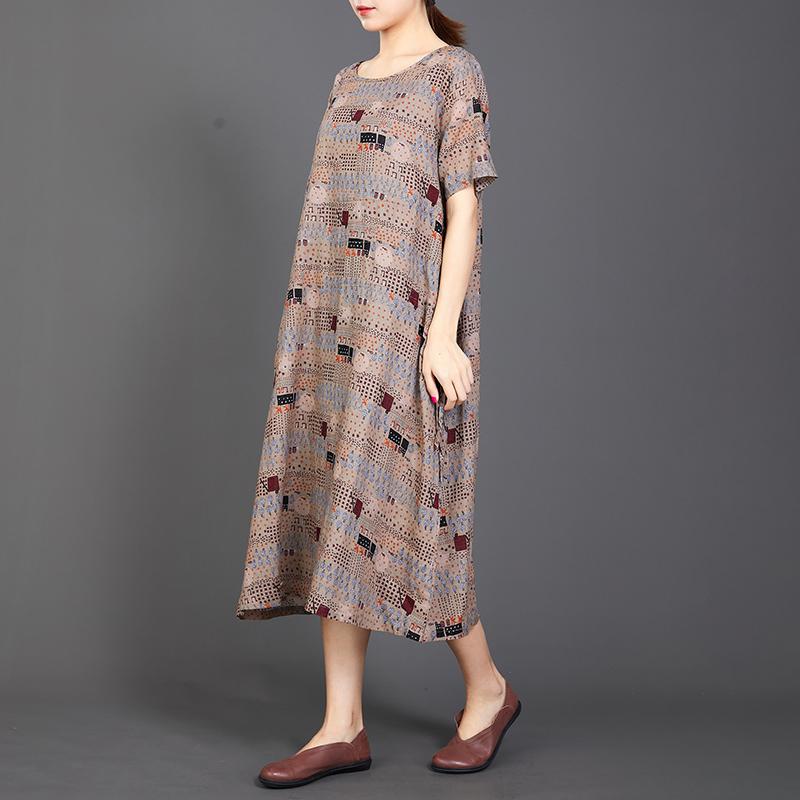 Print Lacing Loose Short Sleeve Casual Dress