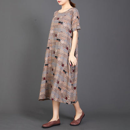 Print Lacing Loose Short Sleeve Casual Dress