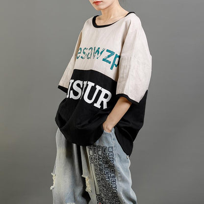 Print Letter Casual Cotton Short Sleeve Blouse