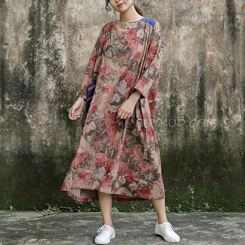 Print Long Sleeve Plus Size Loose Dress