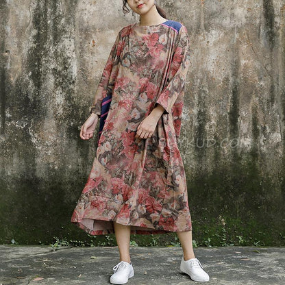 Print Long Sleeve Plus Size Loose Dress