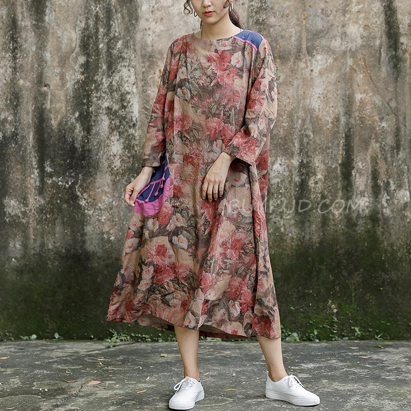 Print Long Sleeve Plus Size Loose Dress