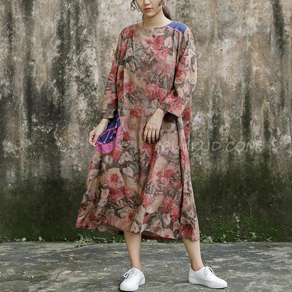 Print Long Sleeve Plus Size Loose Dress