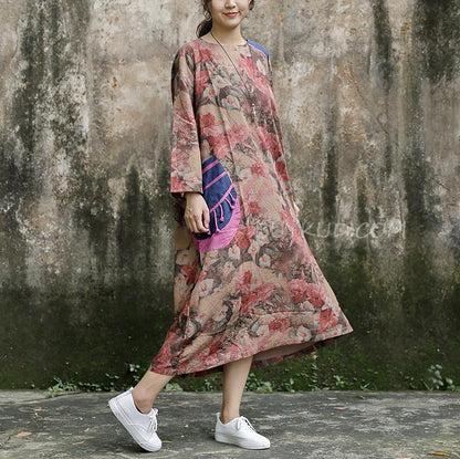 Print Long Sleeve Plus Size Loose Dress