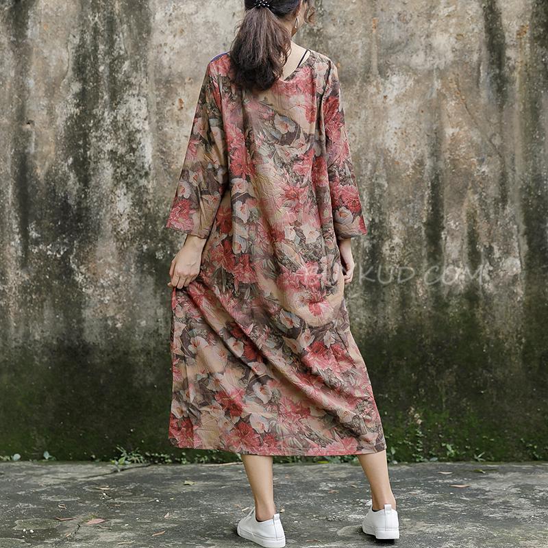 Print Long Sleeve Plus Size Loose Dress
