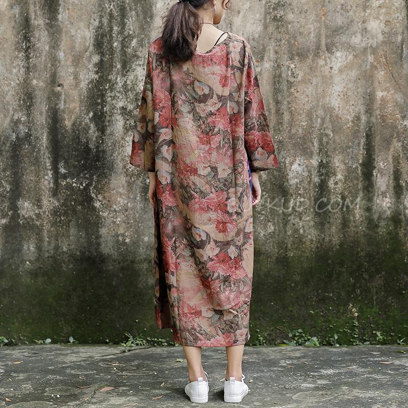 Print Long Sleeve Plus Size Loose Dress