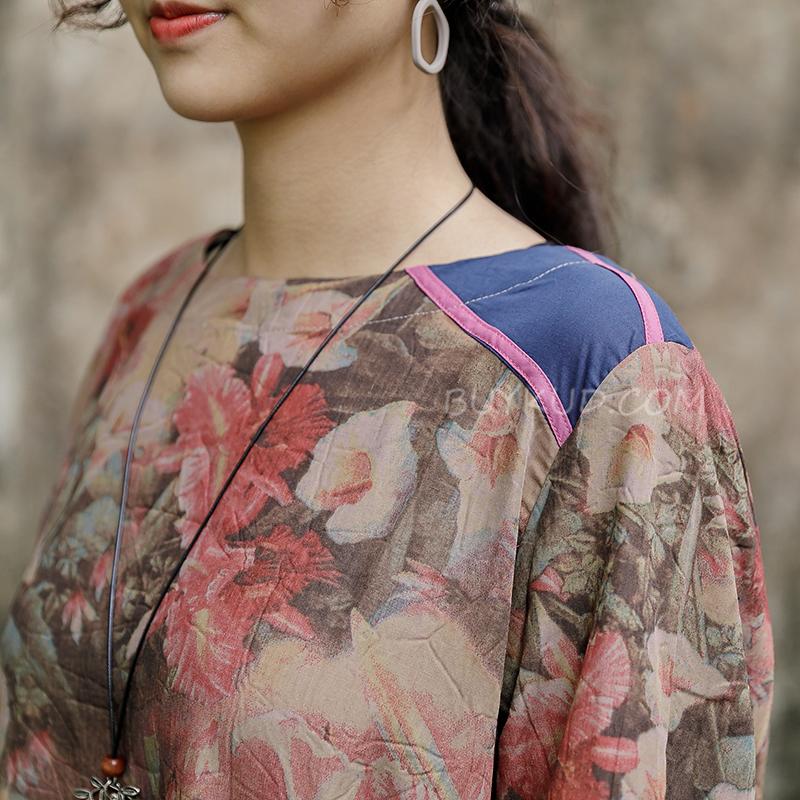 Print Long Sleeve Plus Size Loose Dress