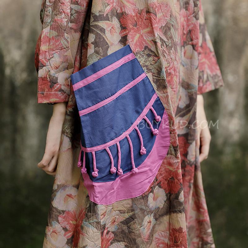 Print Long Sleeve Plus Size Loose Dress