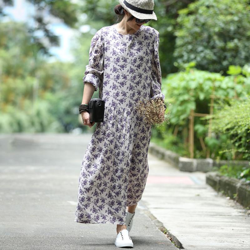 Print Long Sleeve Polyester Floral Dress