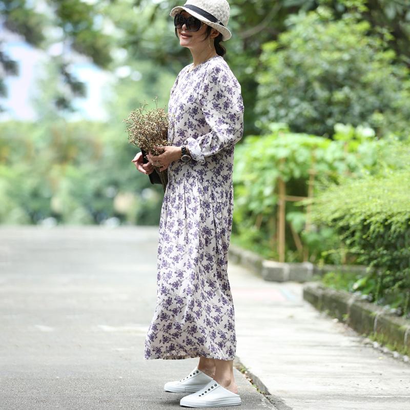 Print Long Sleeve Polyester Floral Dress