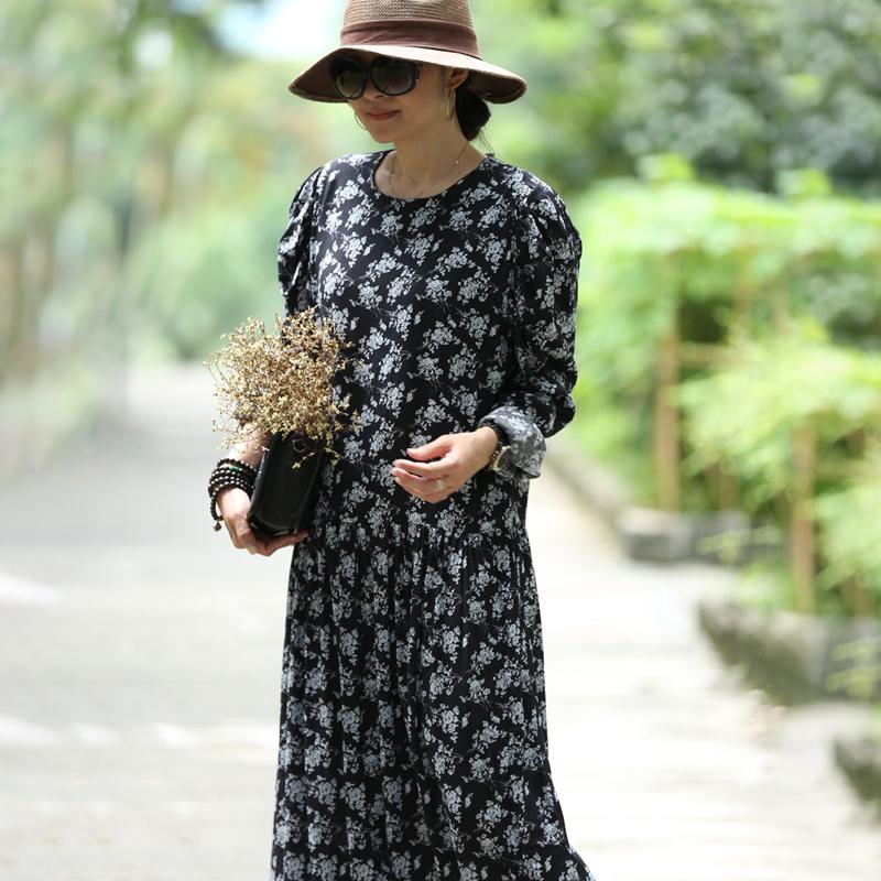 Print Long Sleeve Polyester Floral Dress