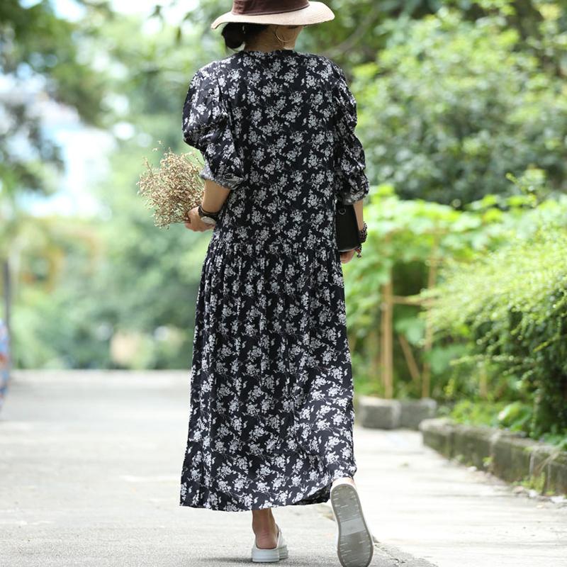 Print Long Sleeve Polyester Floral Dress