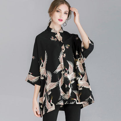 Print Loose Polyester Women Plus Size Shirt