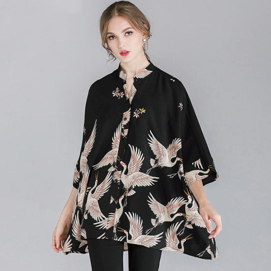 Print Loose Polyester Women Plus Size Shirt